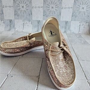 Corkys Shimmering Gold Glitter Loafers